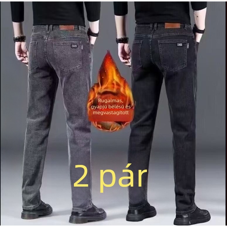 Férfiaknak rugalmas farmernadrág, egyenes szár, slim fit, mosott felület