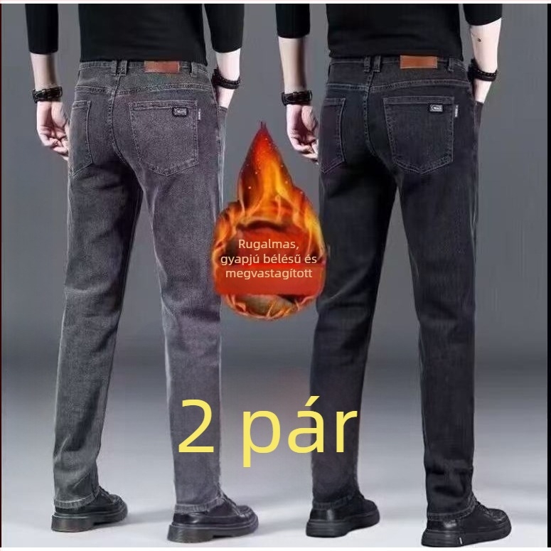 Férfiaknak rugalmas farmernadrág, egyenes szár, slim fit, mosott felület
