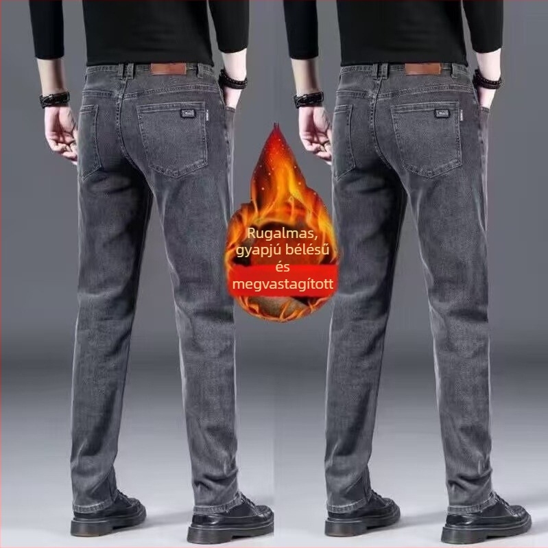 Férfiaknak rugalmas farmernadrág, egyenes szár, slim fit, mosott felület