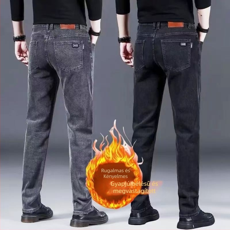 Férfiaknak rugalmas farmernadrág, egyenes szár, slim fit, mosott felület