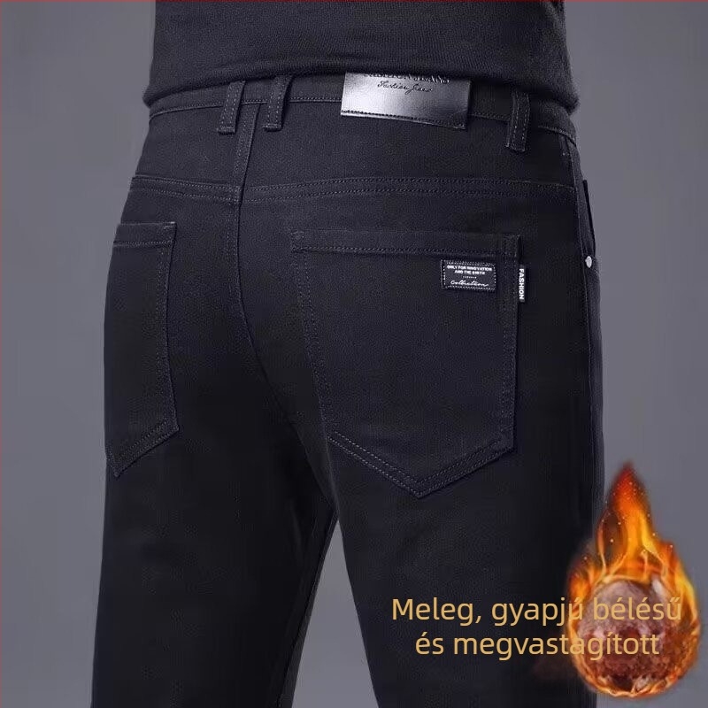 Férfiaknak rugalmas farmernadrág, egyenes szár, slim fit, mosott felület