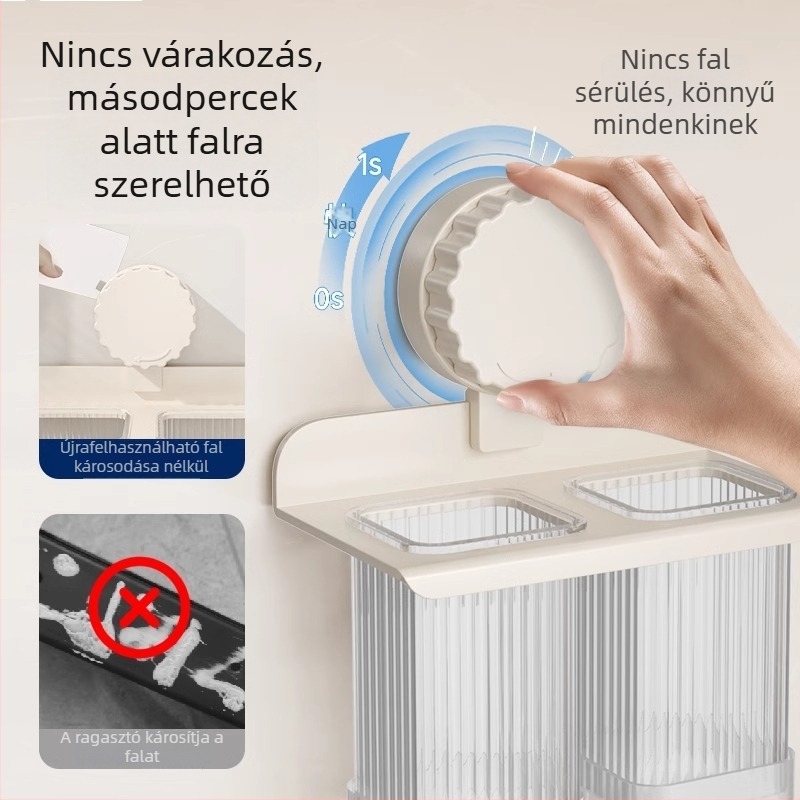 Falra szerelhető szívókorongos tartó evőeszközökhöz és kanalakhoz, vízelvezető konyhai rendező