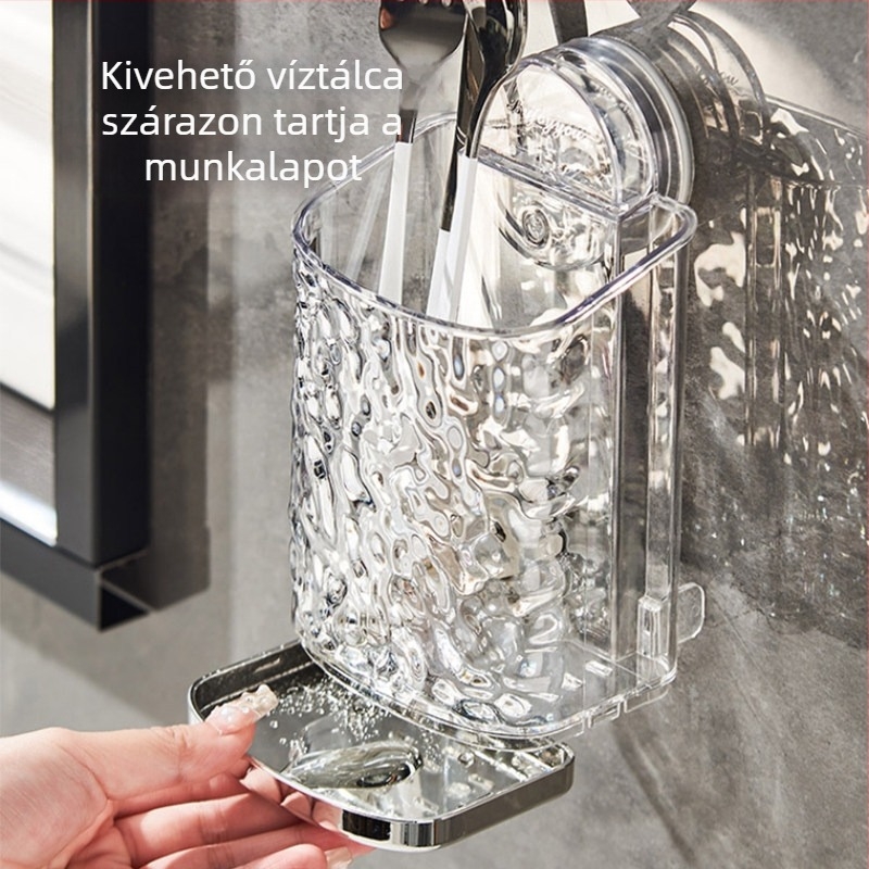 Vízhullám mintázatú falra szerelhető evőpálcika tartó, szívócsésze