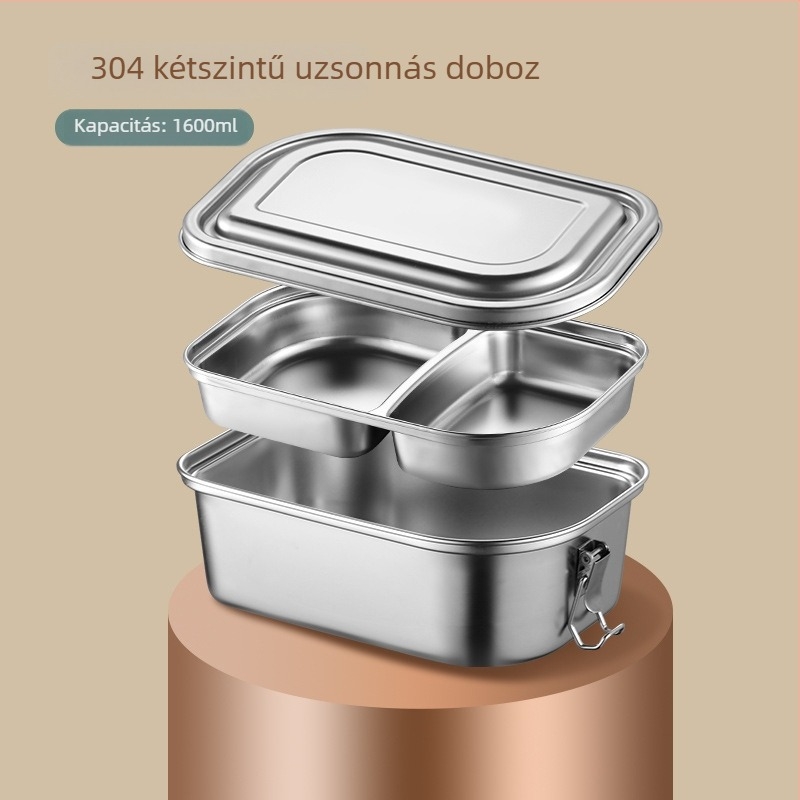 304 rozsdamentes acél ebédes doboz zárt rekeszekkel, dupla rétegű, hordozható otthonra, egyetemre és irodába