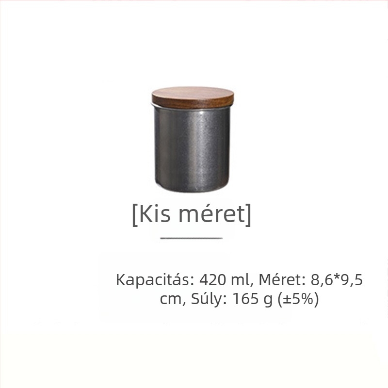 304 rozsdamentes acélból készült retro stílusú zárható tartály fa fedéllel, kávé, matcha por, kávébabok és tea tárolására, 501–800 ml