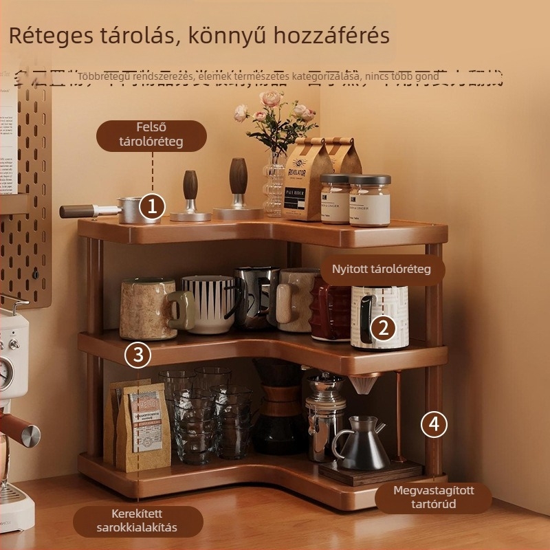 Háromszintes bambusz asztali sarok rendező fürdőszobába és konyhába – fúrás nélkül
