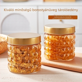 Ambraszínű üveg, légmentesen záródó tároló edény háztartási használatra – dió, nassolnivalók, tea, gabonafélék és mandarinhéj tárolására