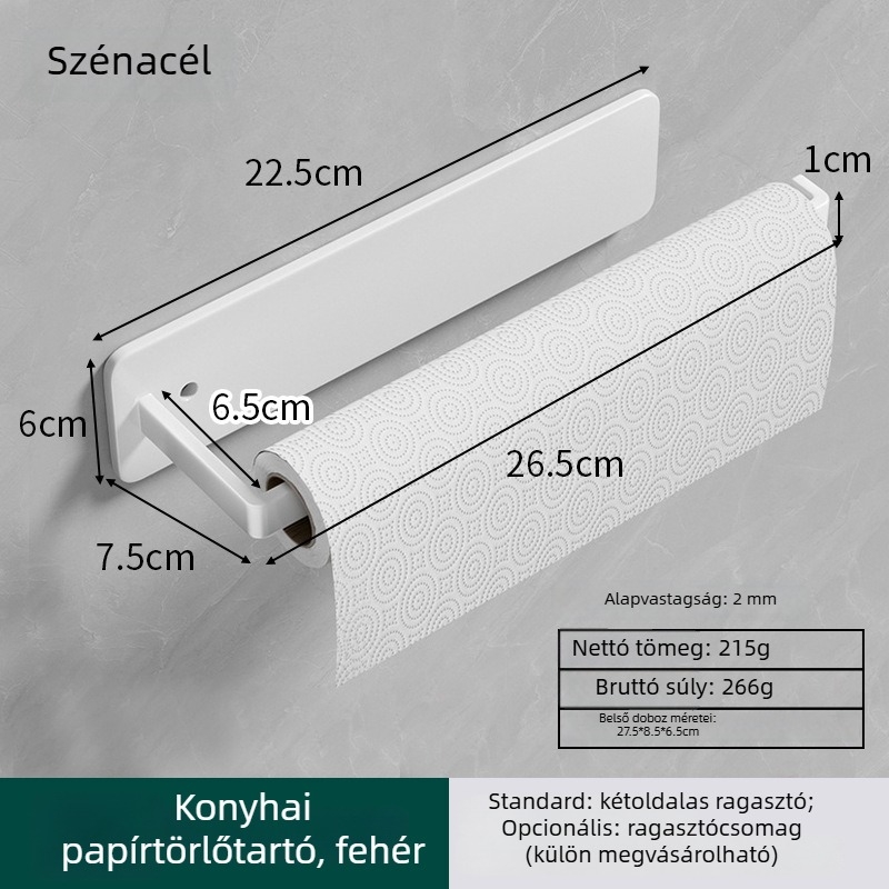 Konyhai falra szerelhető fóliatartó, lyukasztás nélkül használható fólia tekercs és multifunkcionális törölközőtartó