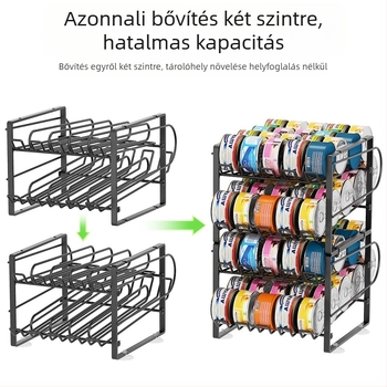Szabadon álló kétemeletes háztartási tároló állvány, nagy kapacitású, többfunkciós asztali rendező, egymásra építhető, ideális kisállat konzerv élelem tárolására.