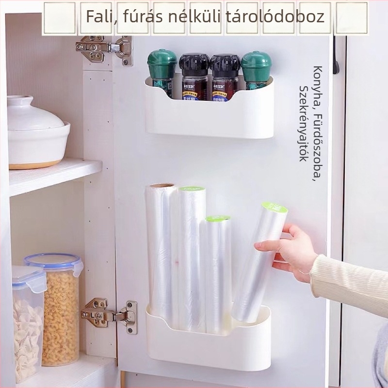 Többcélú falra szerelhető tároló doboz konyha- és fürdőszobai szekrényajtókhoz, fúrás nélkül, mindennapi kellékekhez