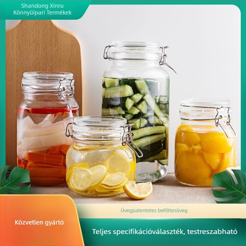 Rozsdamentes acél csatos üveg záróval – méz, lekvár, citrom, yuzu, passiógyümölcs tea és savanyúság tárolására