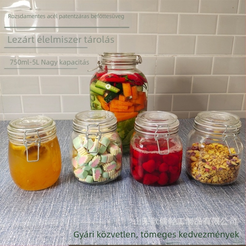Rozsdamentes acél csatos üveg záróval – méz, lekvár, citrom, yuzu, passiógyümölcs tea és savanyúság tárolására