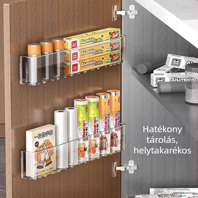 Átlátszó falra szerelhető tároló konyhai szekrény ajtajára; multifunkcionális rendező CD-khez, távirányítókhoz, kozmetikumokhoz, játékokhoz és kábelekhez