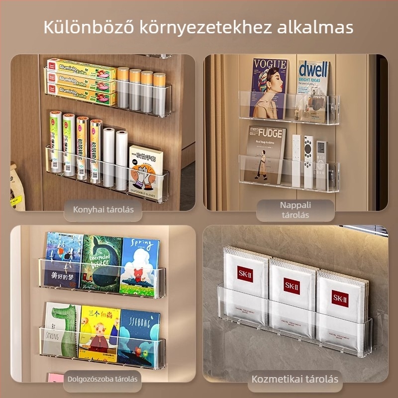 Átlátszó falra szerelhető tároló konyhai szekrény ajtajára; multifunkcionális rendező CD-khez, távirányítókhoz, kozmetikumokhoz, játékokhoz és kábelekhez