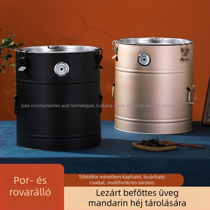 Rozsdamentes acél teás- és kávés tároló átlátszó ablakkal, megerősített, nedvesség- és rovarálló, higrométerrel, zárt tároló a kávébabok számára