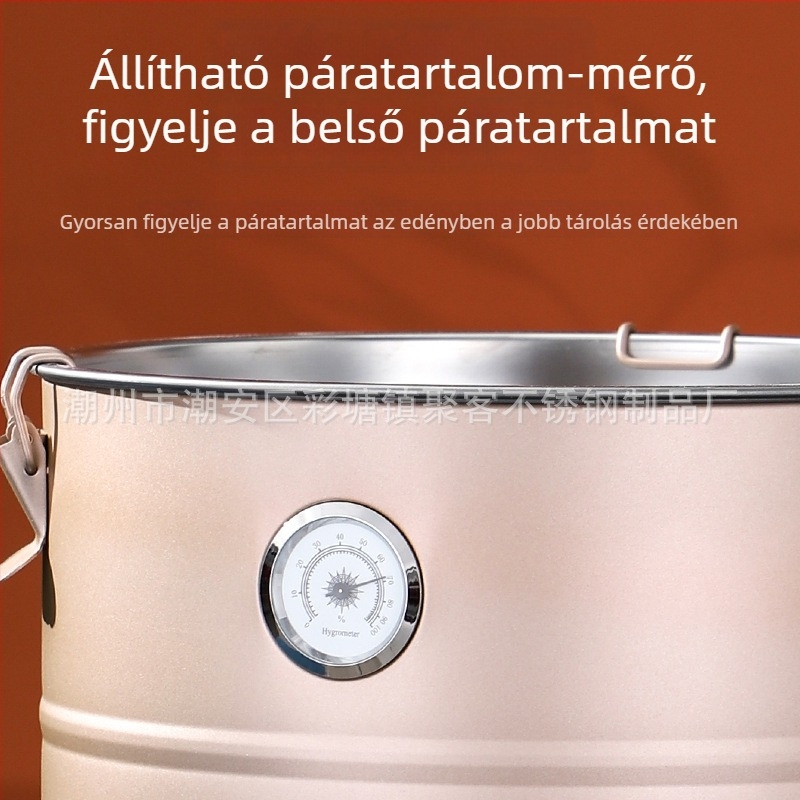 Rozsdamentes acél teás- és kávés tároló átlátszó ablakkal, megerősített, nedvesség- és rovarálló, higrométerrel, zárt tároló a kávébabok számára