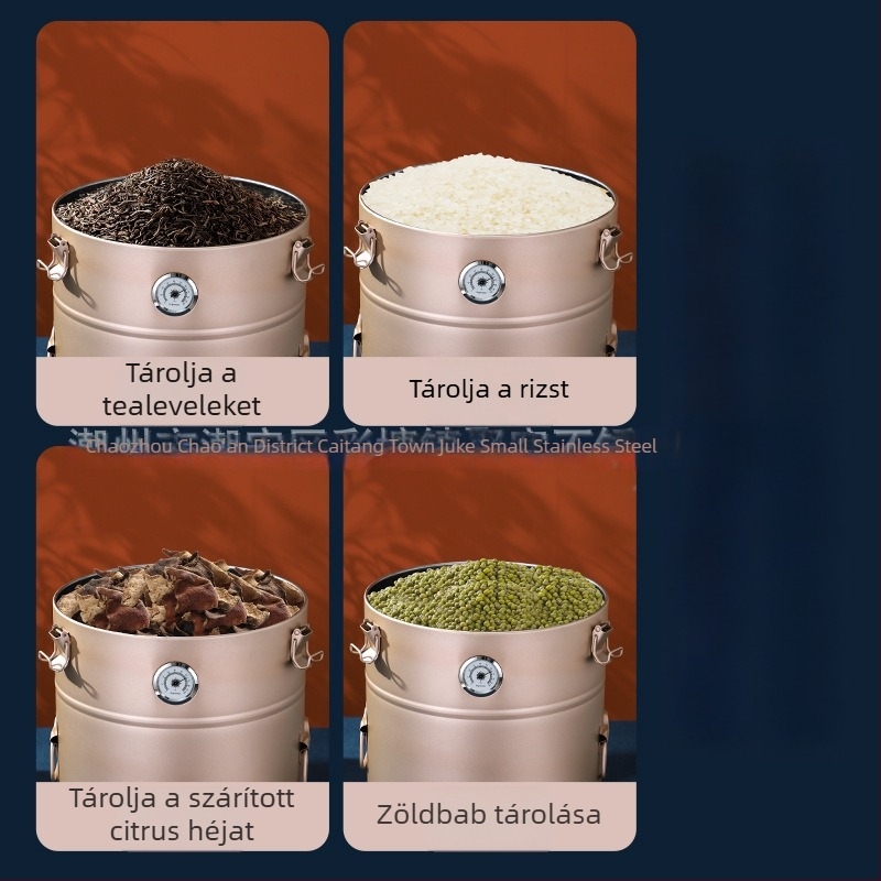 Rozsdamentes acél teás- és kávés tároló átlátszó ablakkal, megerősített, nedvesség- és rovarálló, higrométerrel, zárt tároló a kávébabok számára