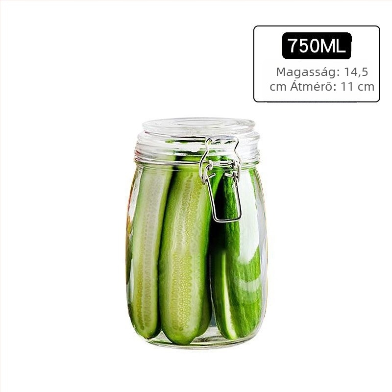 Csatos üveg tároló – átlátszó, légmentesen záródó, nedvességálló, teához, mézhez és savanyúsághoz