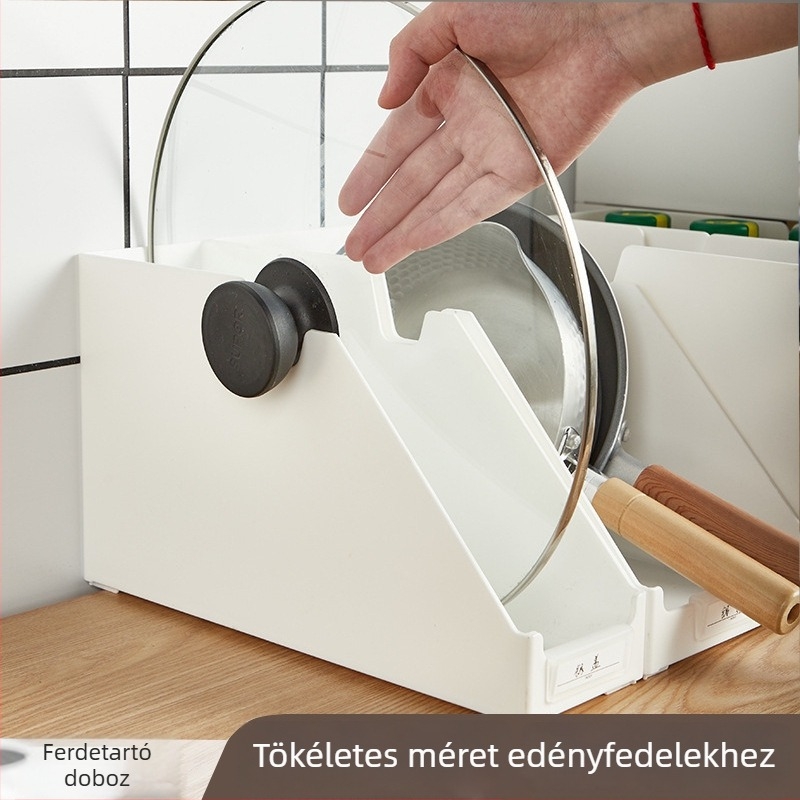 Konyhai edények és fazekak tárolóállványa görgőkkel, mosogató alatti szervező