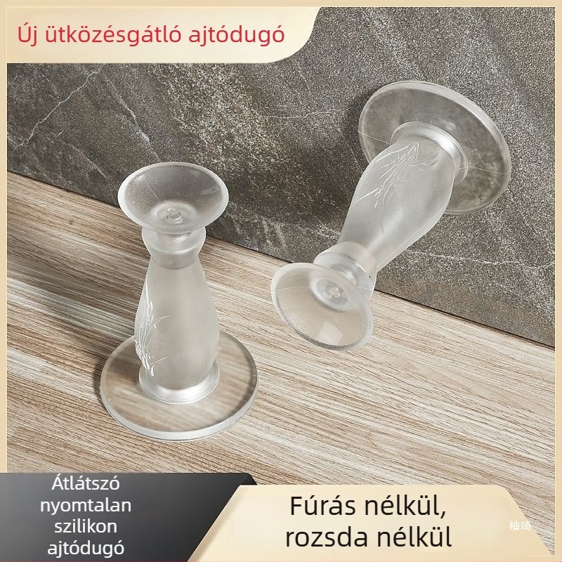 Fúrás nélküli szilikon ajtóstopper üvegezett fürdőszobai ajtókhoz, ütközésvédett, kétoldalú rögzítés konyha- és fürdőszobaajtókhoz