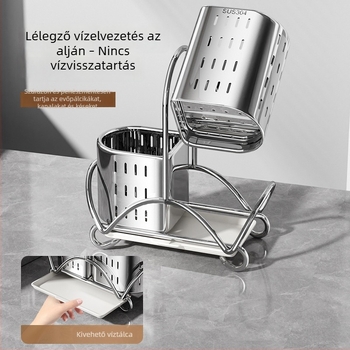 304 rozsdamentes acélból készült pálcikák tartója és evőeszköz szervező – torony alakú konyhai asztali tartó pálcikákhoz, villákhoz és kanálokhoz