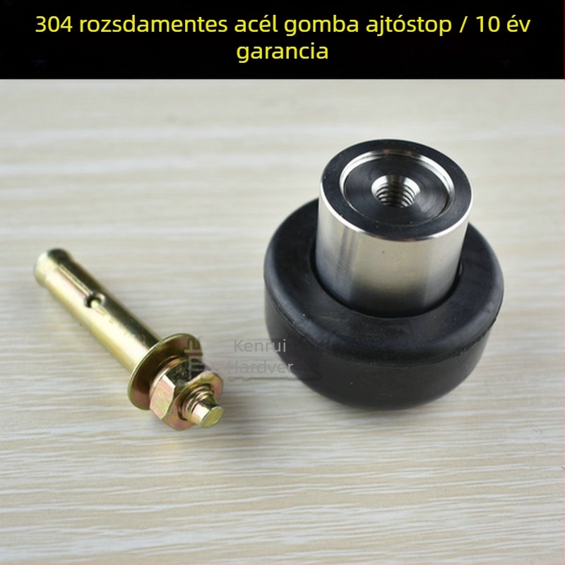 304 rozsdamentes acélból készült gomb alakú ajtóstop, tömör kivitel, üveges ajtókhoz, gumibumper, 45