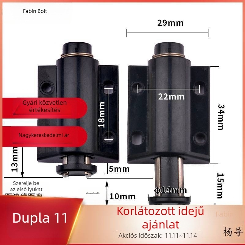 Nyomógombos mágneses érintéskapcsoló ütközővel üveg szekrényekhez