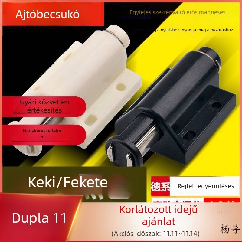Nyomógombos mágneses érintéskapcsoló ütközővel üveg szekrényekhez
