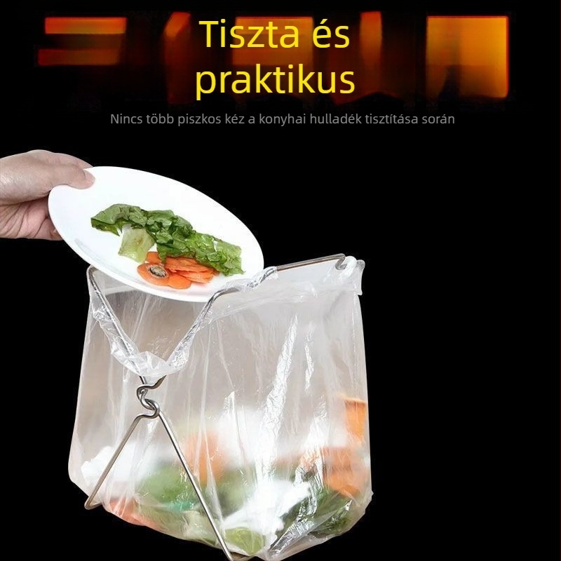 Rozsdamentes acél konyhai hulladékállvány zsák- és törölközőtartóval, összecsukható tároló