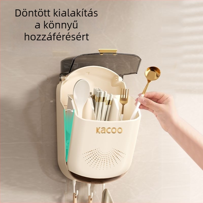 Falra szerelhető antibakteriális perforált evőeszköztartó lefolyóval