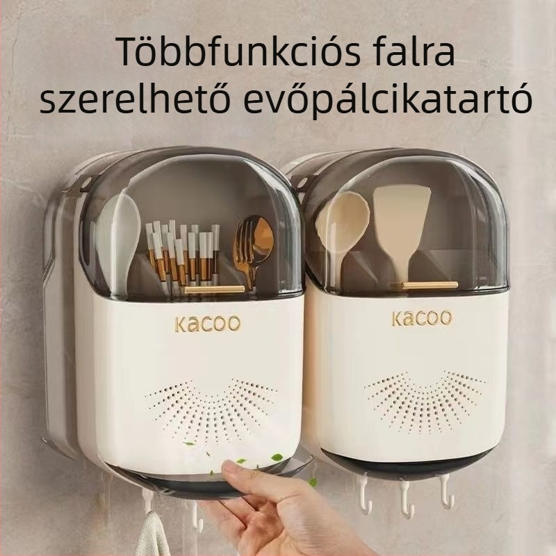 Falra szerelhető antibakteriális perforált evőeszköztartó lefolyóval