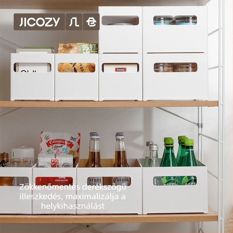 Japán stílusú asztali tároló ABS műanyagból, kilenc rekesz, egymásra tehető, kozmetikumok és konyhai eszközök tárolására