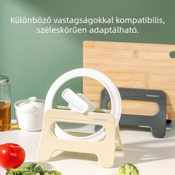 Multifunkcionális konyhai tárolóállvány automatikus nyitás-zárású fedő tartóval és vágódeszka tartóval, padlóra álló polc
