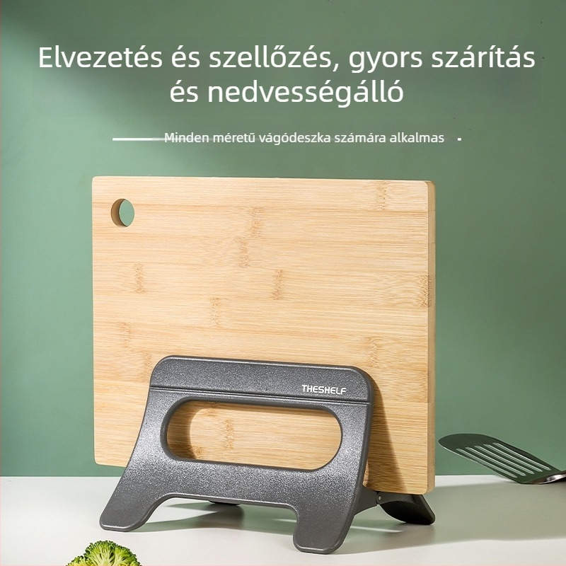 Multifunkcionális konyhai tárolóállvány automatikus nyitás-zárású fedő tartóval és vágódeszka tartóval, padlóra álló polc