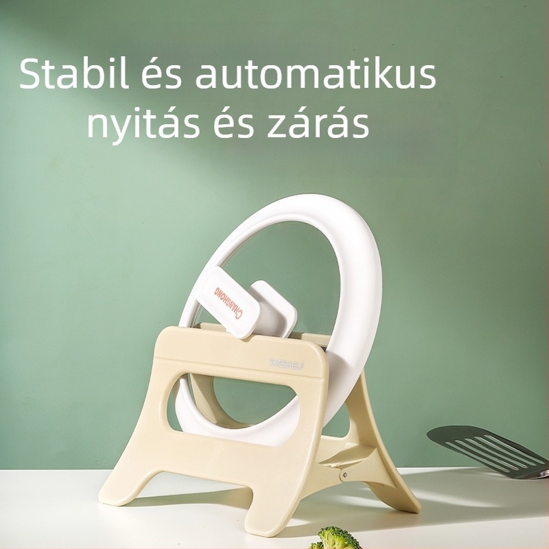 Multifunkcionális konyhai tárolóállvány automatikus nyitás-zárású fedő tartóval és vágódeszka tartóval, padlóra álló polc