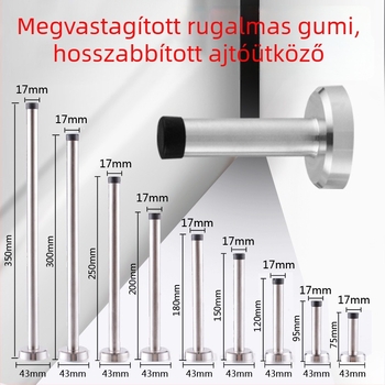 Falra szerelhető ütközésgátló ajtóstop, rozsdamentes acélból, gumi- és műanyag részekkel, üvegajtókhoz, hosszú kivitel