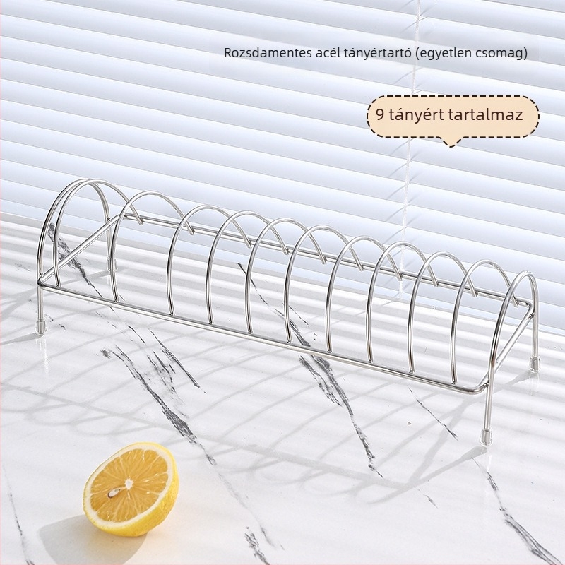 Rozsdamentes acél edény- és tányérorganizer, asztali konyhai tároló