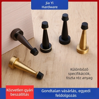 Sárgaréz ajtóstop hosszított felső résszel fürdőszobai és üvegajtókhoz, ütközés elleni, falra szerelhető