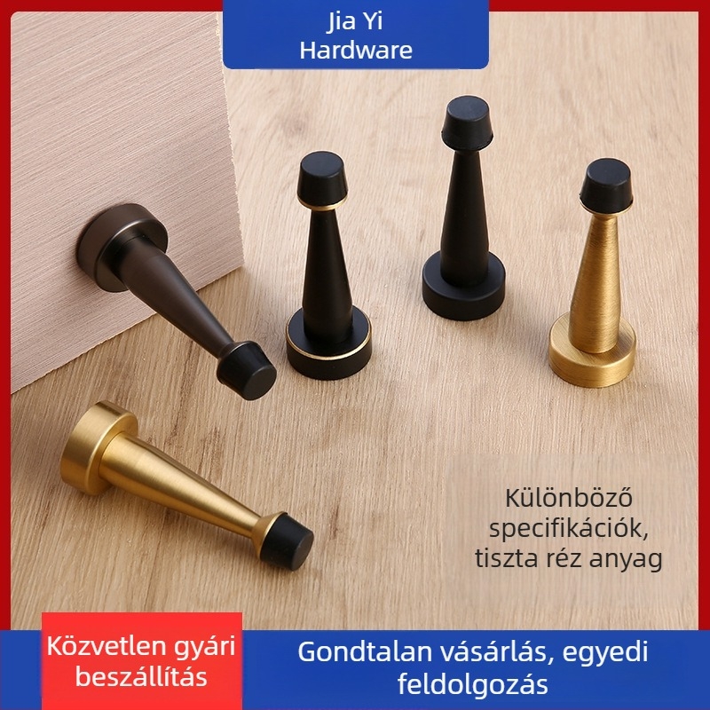 Sárgaréz ajtóstop hosszított felső résszel fürdőszobai és üvegajtókhoz, ütközés elleni, falra szerelhető