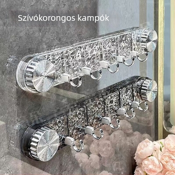 Lyukasztás nélküli vákuumos kampó sor, összecsukható és forgatható kampókkal – fürdőszoba és konyha, erős tároló