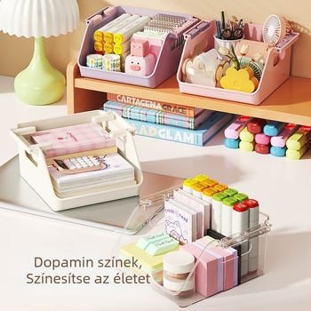 Íróasztalhoz tervezett téglalap alakú műanyag tároló doboz – rendező snackekhez és apró tárgyakhoz, több szintű