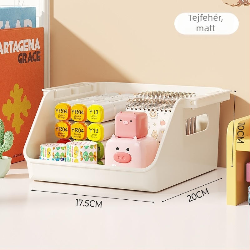 Íróasztalhoz tervezett téglalap alakú műanyag tároló doboz – rendező snackekhez és apró tárgyakhoz, több szintű