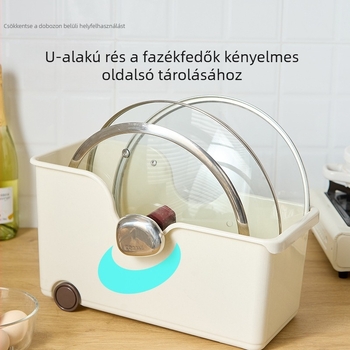 Konyhai edények és fedők gördíthető rendszerezője, fűszertároló és multifunkcionális tárolóállvány