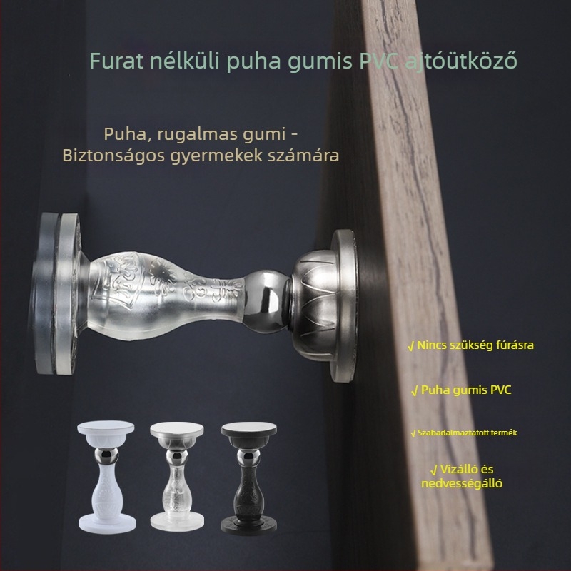 Fali mágneses ajtóütköző szilikon ütközővel, fúrás nélküli telepítés, otthoni használatra