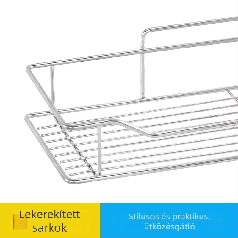 Rozsdamentes acél falra szerelhető tároló polc fürdőszobába és konyhába – fúrás nélküli telepítés