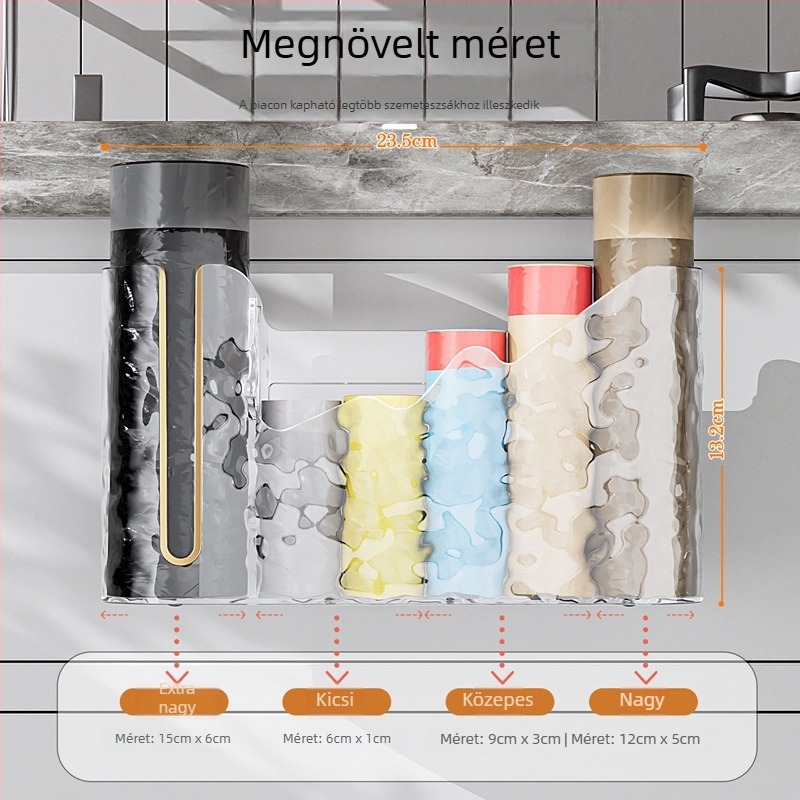 Jégkristály mintás szemeteszsák-tároló doboz, kihúzható konyhai rendszerező, fúrás nélkül