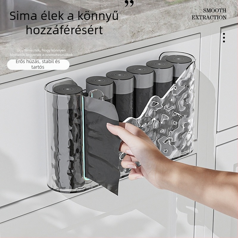 Jégkristály mintás szemeteszsák-tároló doboz, kihúzható konyhai rendszerező, fúrás nélkül