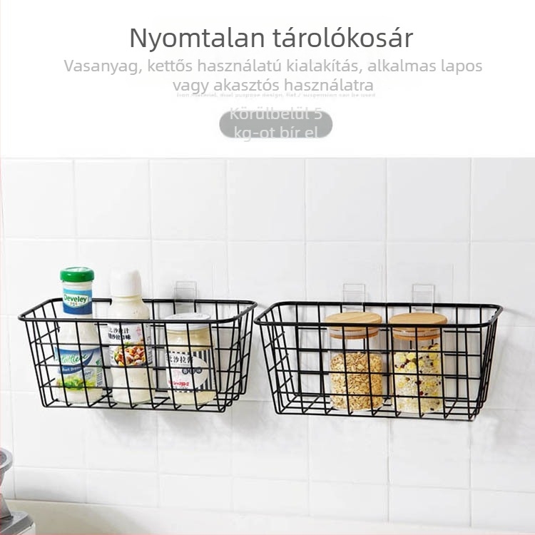Fali fém tárolópolc szekrénnyel és kosárral, fúrás nélkül, konyhára és fürdőszobára