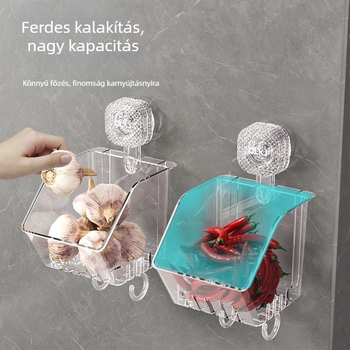 Fali konyhai tárolópolc szívókoronggal, fúrás nélkül, fűszerek, gyömbér és fokhagyma rendező
