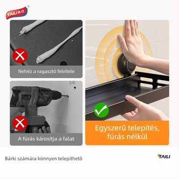 Taili konyhai polc szívókoronggal — fűszertároló, többfunkciós tároló, széles kialakítás, telepítés nélkül